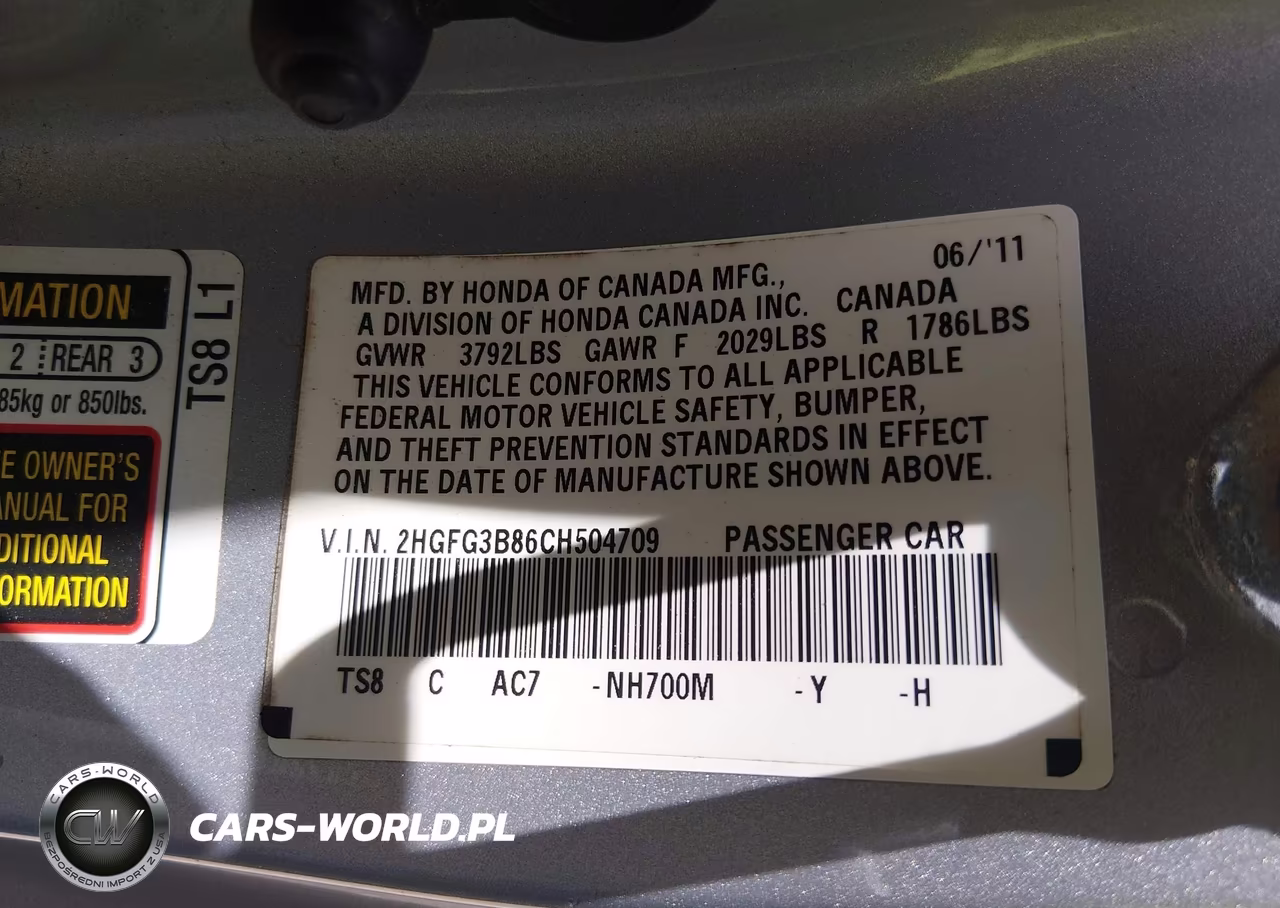 2012 Honda Civic Ex VIN:2HGFG3B86CH504709 - 9