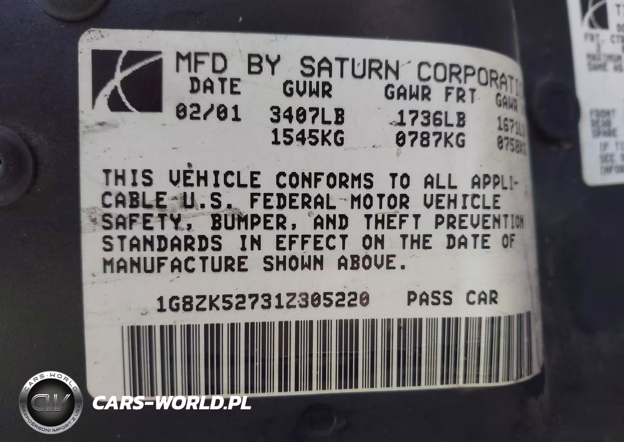 2001 Saturn Sl2 VIN:1G8ZK52731Z305220 - 9