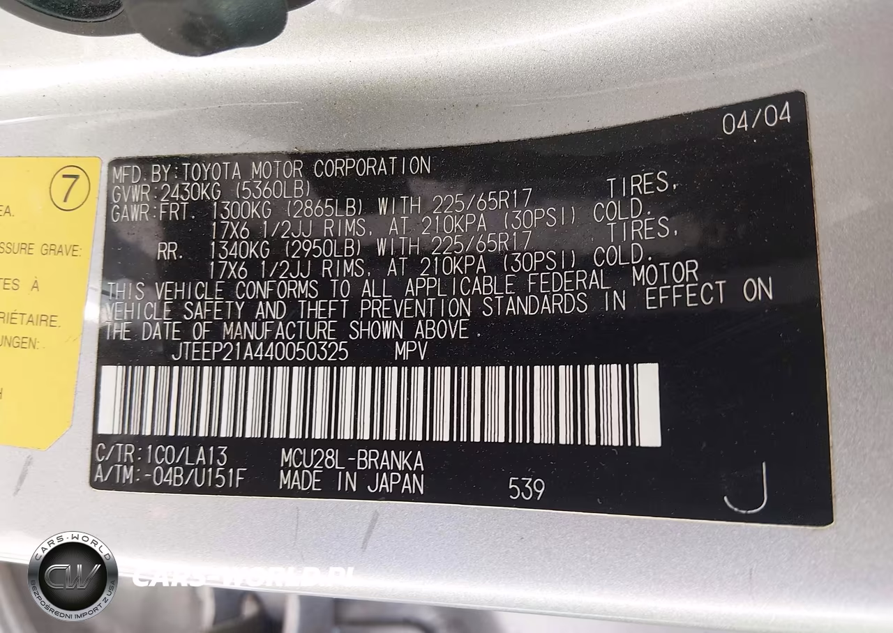 2004 Toyota Highlander Limited V6 VIN:JTEEP21A440050325 - 9