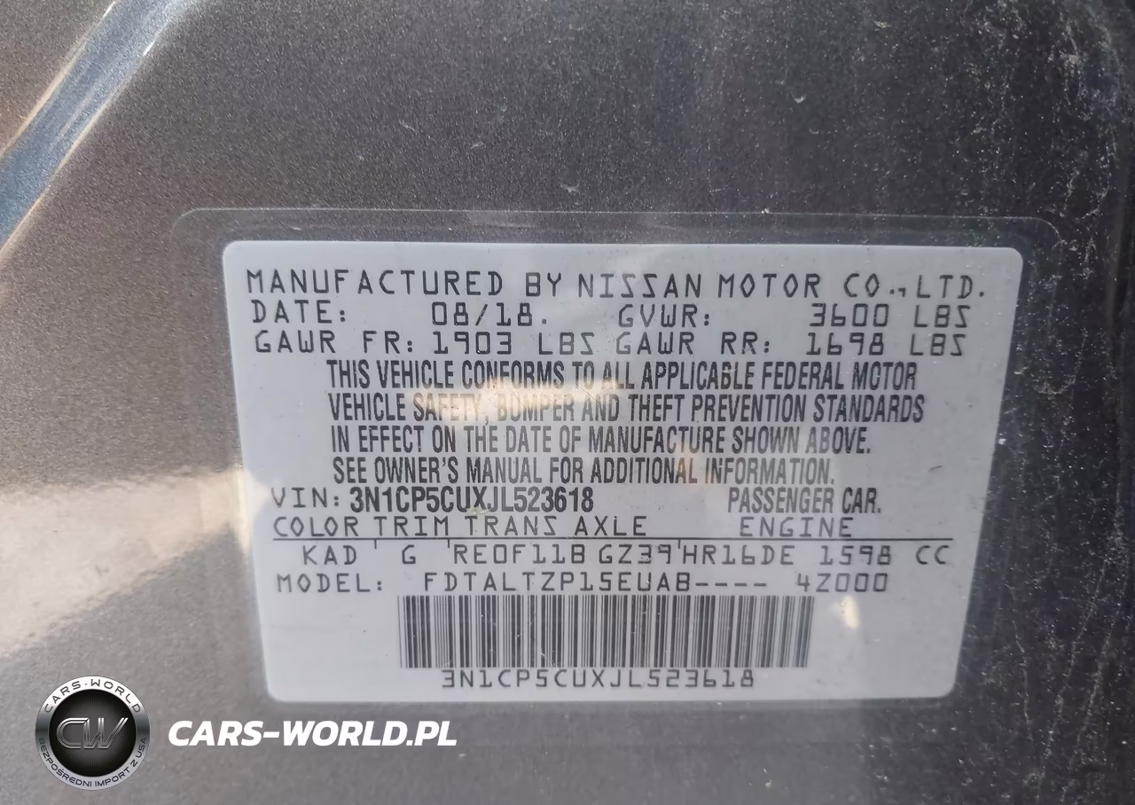 2018 Nissan Kicks Sr VIN:3N1CP5CUXJL523618 - 9