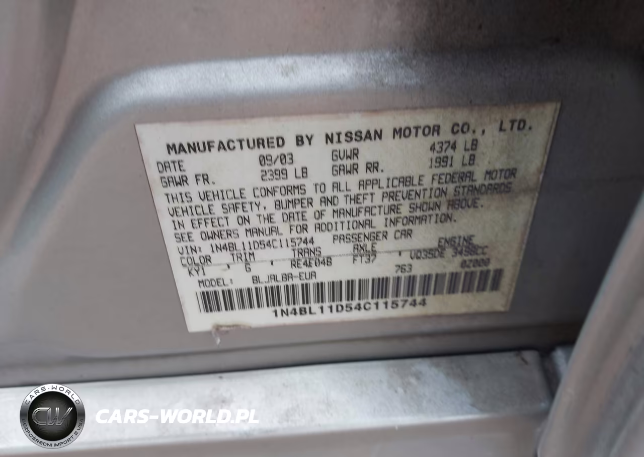 2004 Nissan Altima 3.5 Se VIN:1N4BL11D54C115744 - 9