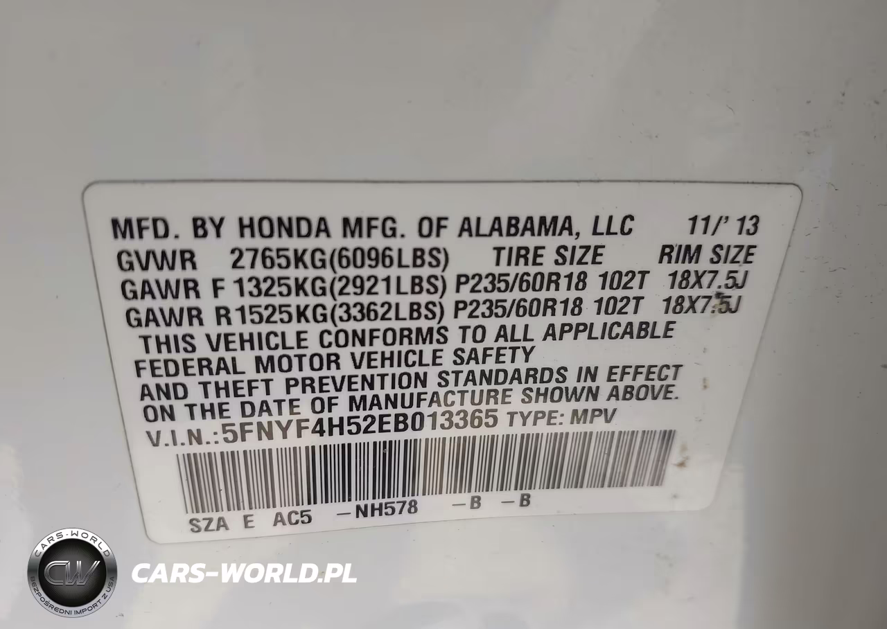 2014 Honda Pilot Ex-L VIN:5FNYF4H52EB013365 - 9