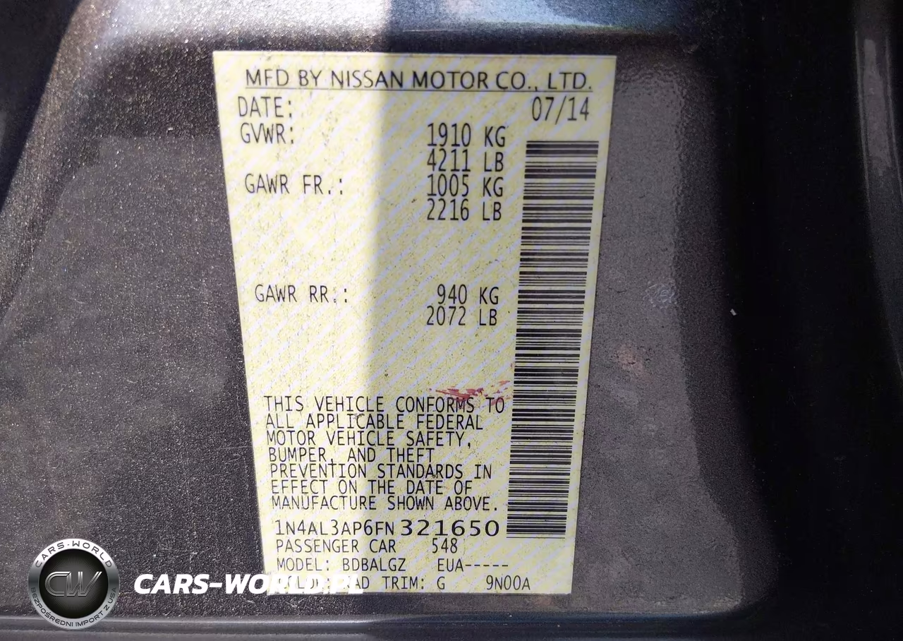 2015 Nissan Altima 2.5-2.5 S-2.5 Sl-2.5 Sv VIN:1N4AL3AP6FN321650 - 9