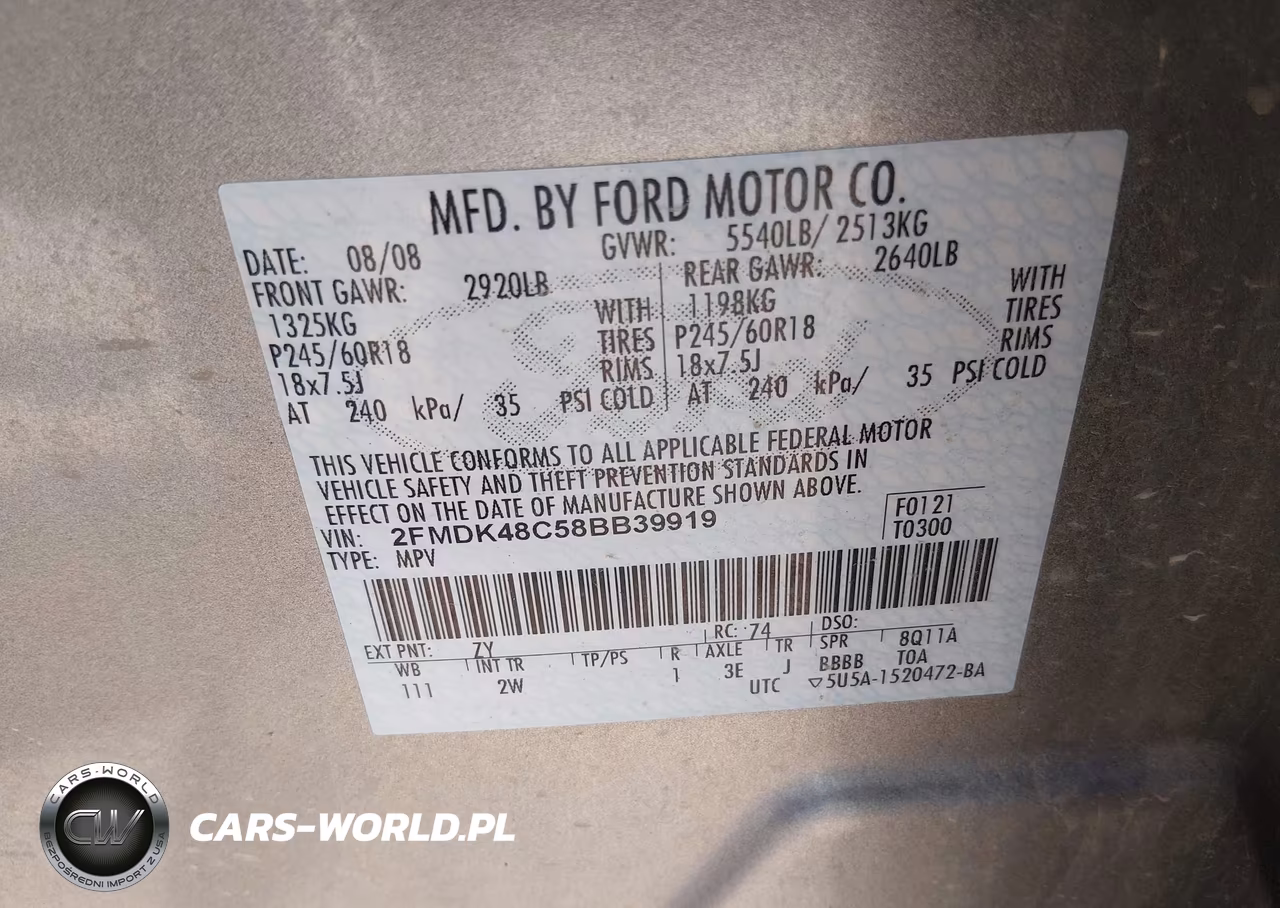 2008 Ford Edge Sel VIN:2FMDK48C58BB39919 - 9