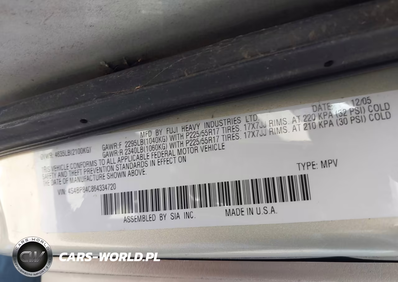 2006 Subaru Outback 3.0R VIN:4S4BP84C864334720 - 9