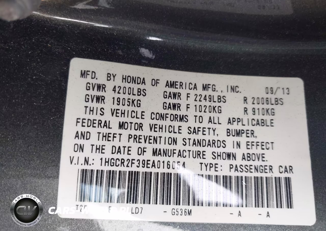 2014 Honda Accord Lx VIN:1HGCR2F39EA016054 - 9
