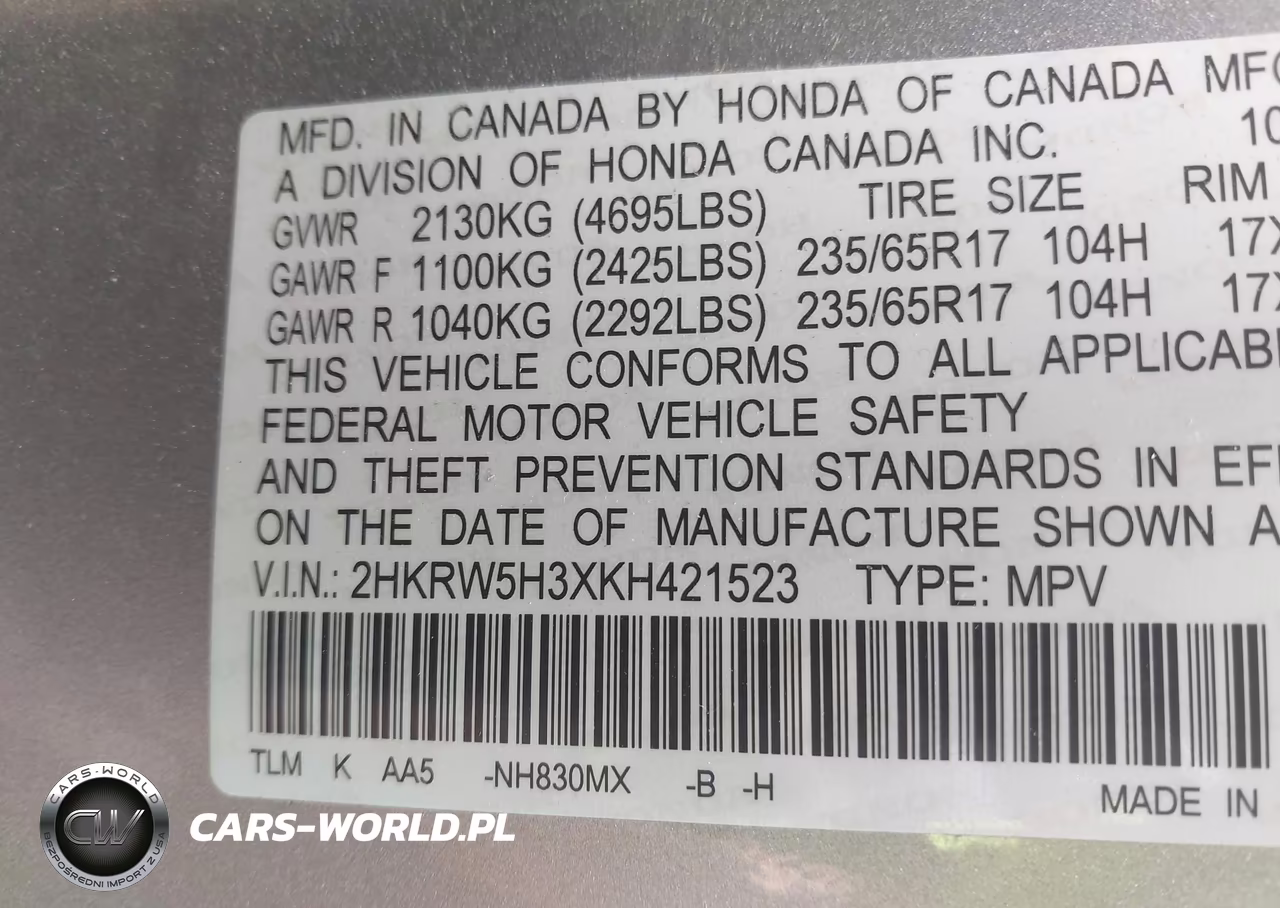 2019 Honda Cr-V Lx VIN:2HKRW5H3XKH421523 - 9