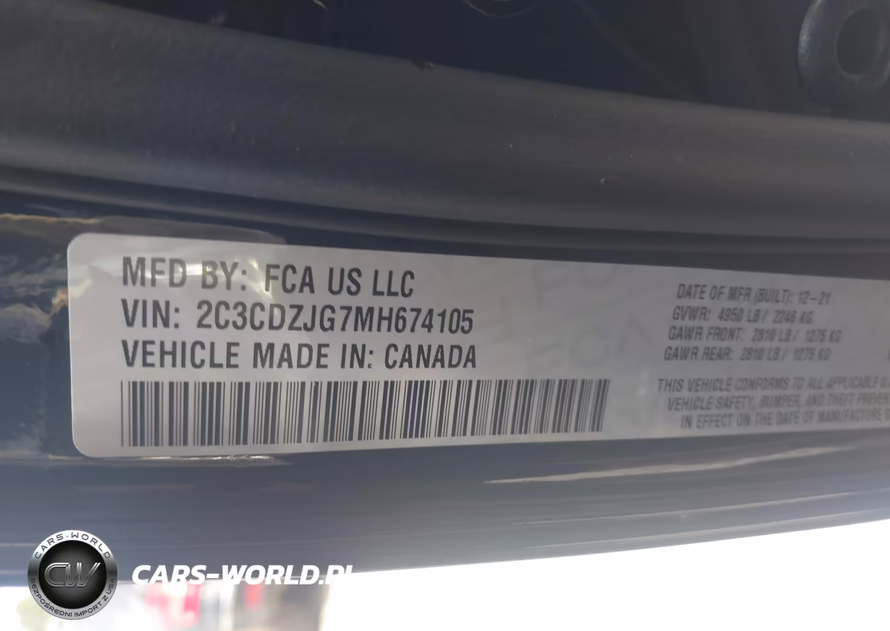 2021 Dodge Challenger Gt VIN:2C3CDZJG7MH674105 - 9