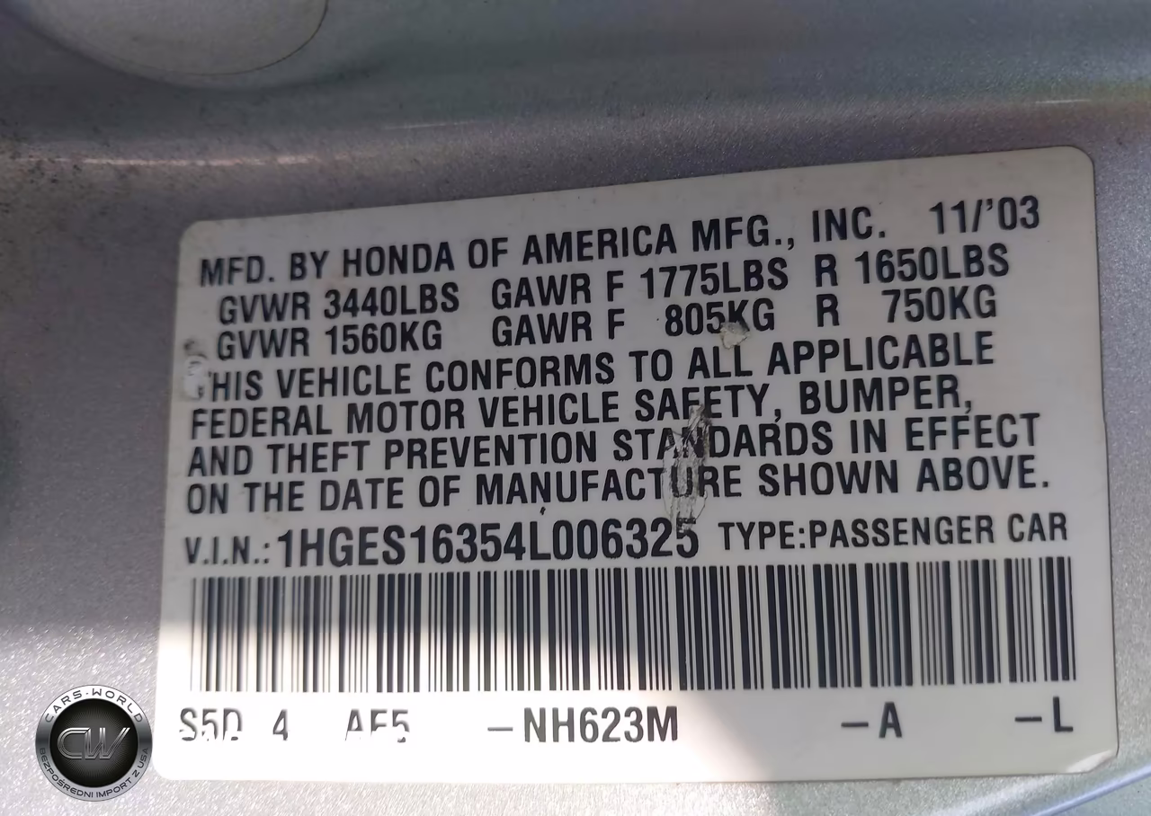 2004 Honda Civic Vp VIN:1HGES16354L006325 - 9