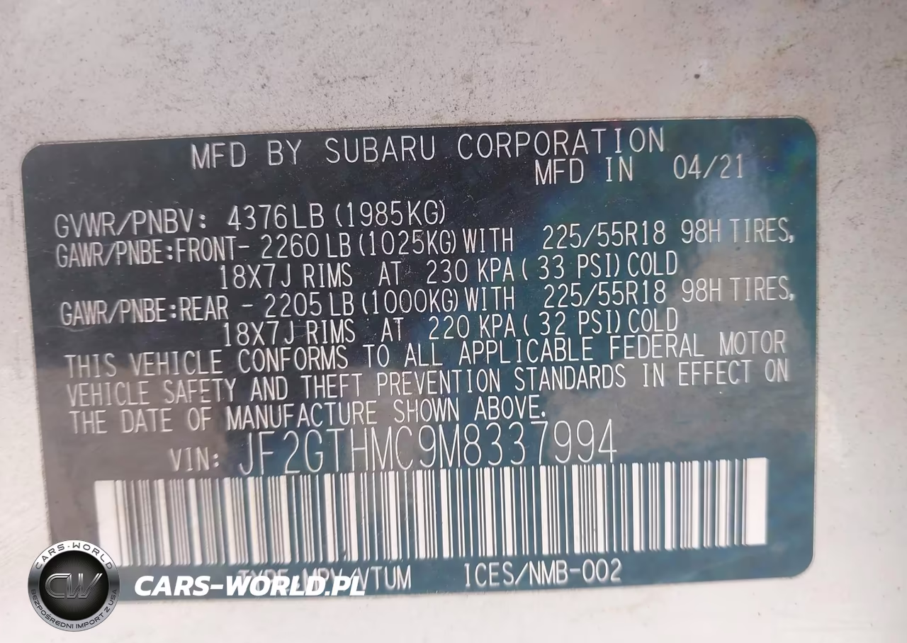 2021 Subaru Crosstrek Limited VIN:JF2GTHMC9M8337994 - 9