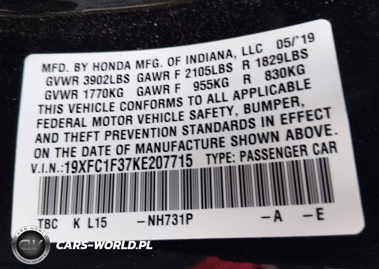 2019 Honda Civic Ex VIN:19XFC1F37KE207715 - 9
