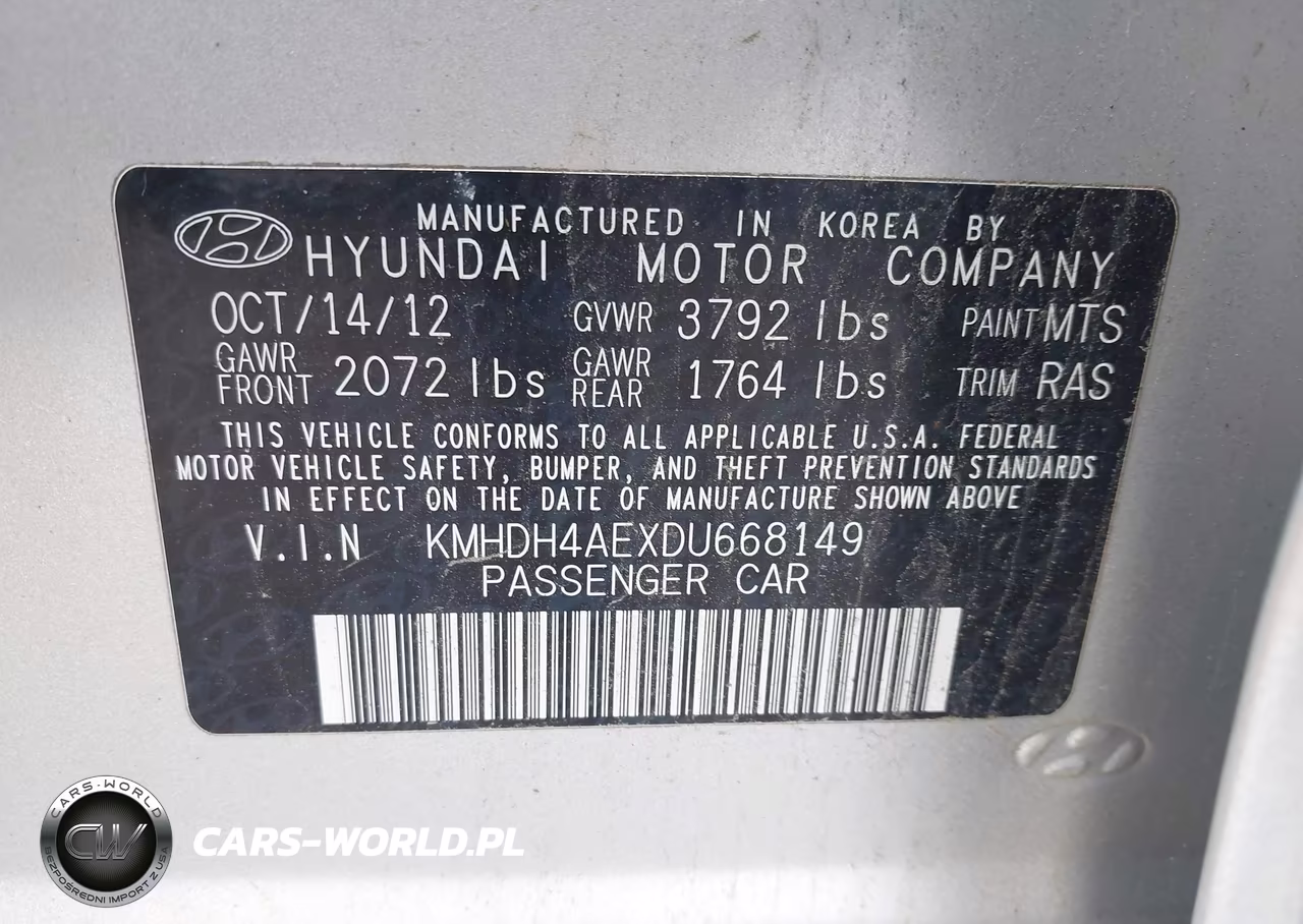 2013 Hyundai Elantra Gls VIN:KMHDH4AEXDU668149 - 9