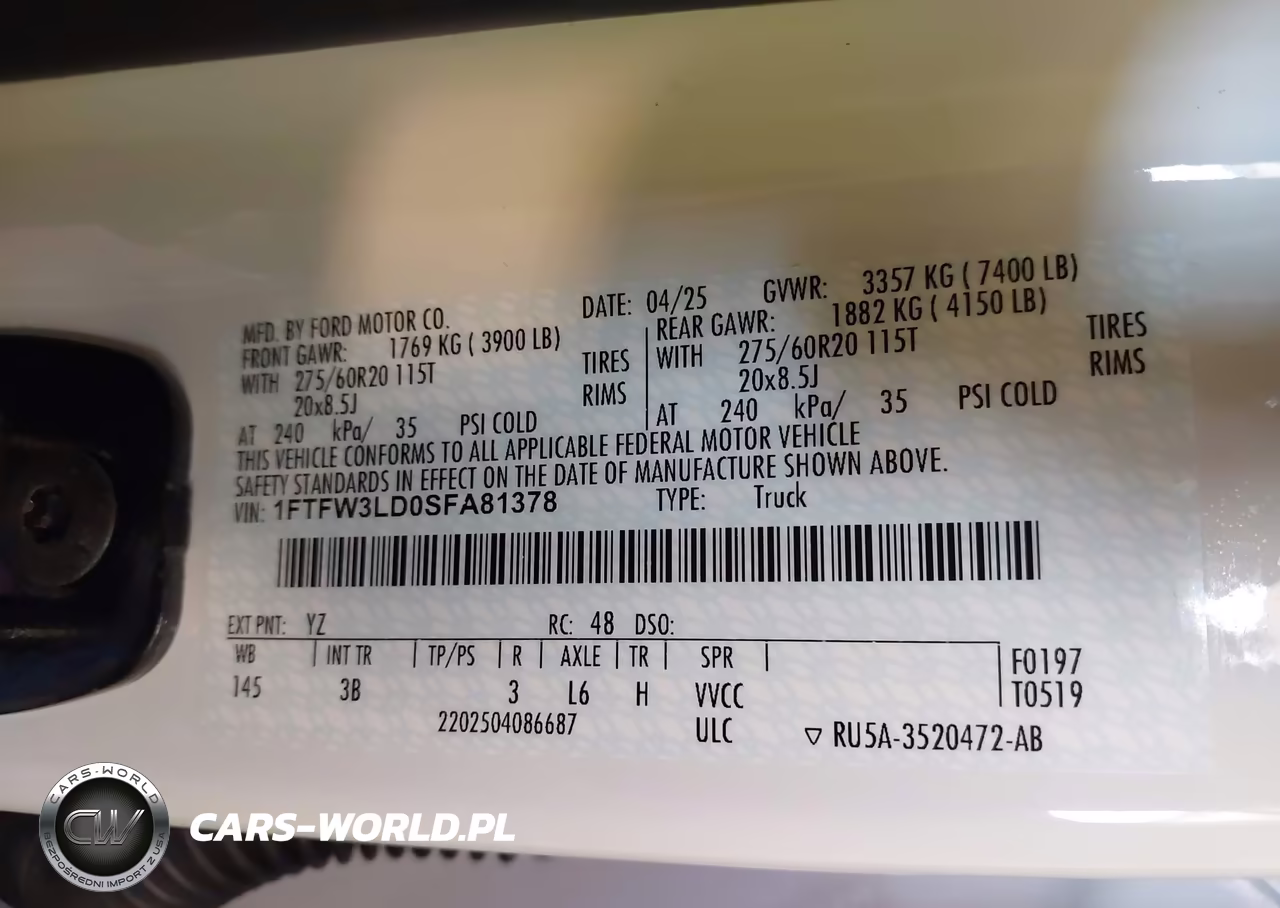 2025 Ford F-150 Xlt VIN:1FTFW3LD0SFA81378 - 9