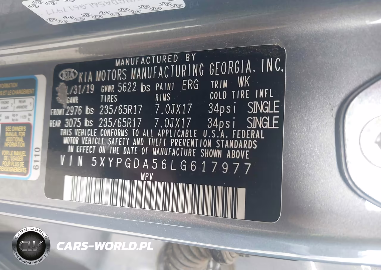 2020 Kia Sorento 3.3L Lx VIN:5XYPGDA56LG617977 - 9