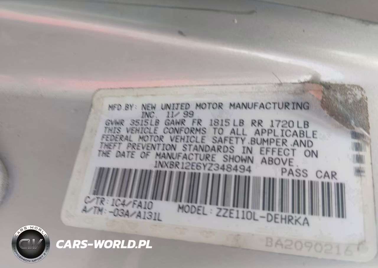 2000 Toyota Corolla Ve VIN:1NXBR12E6YZ348494 - 9