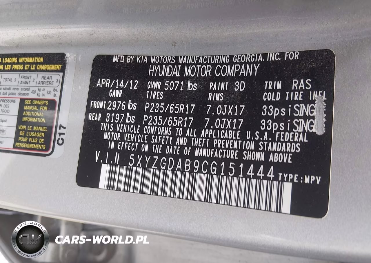 2012 Hyundai Santa Fe Gls VIN:5XYZGDAB9CG151444 - 9