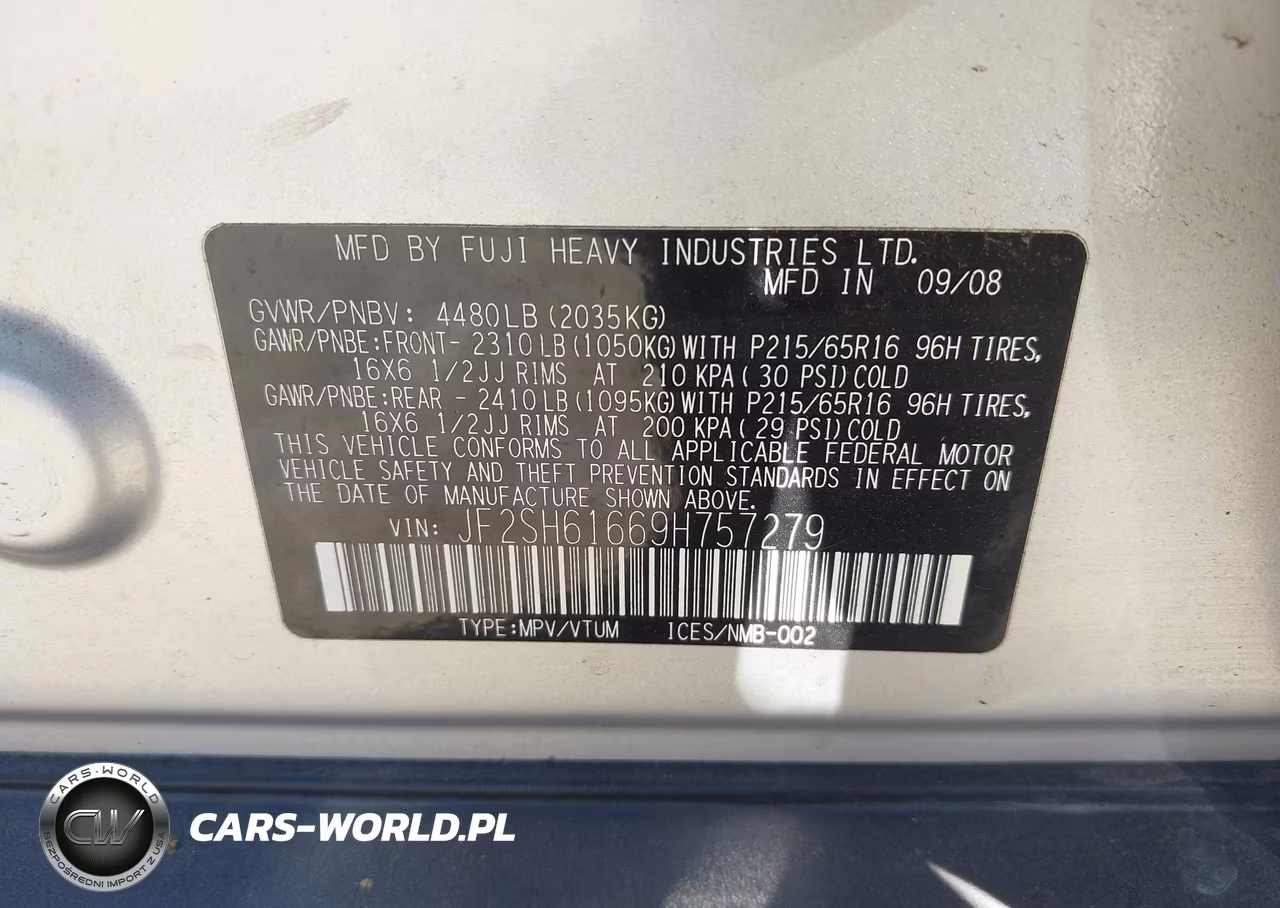 2009 Subaru Forester 2.5X VIN:JF2SH61669H757279 - 9