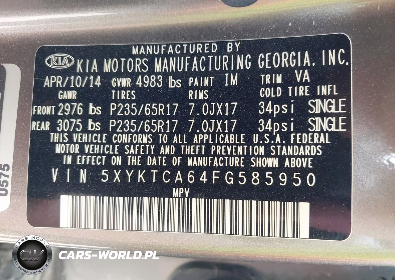 2015 Kia Sorento Lx VIN:5XYKTCA64FG585950 - 9