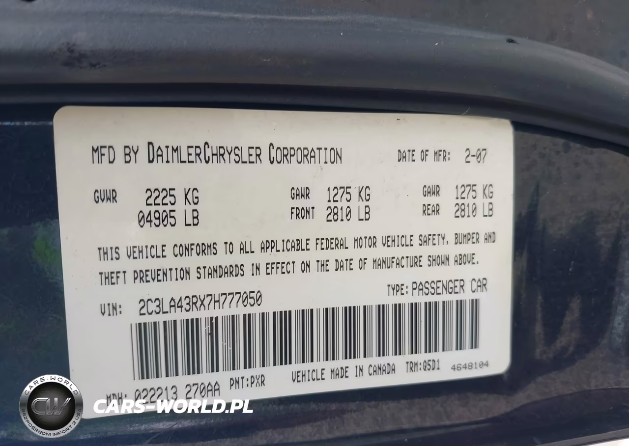 2007 Chrysler 300 VIN:2C3LA43RX7H777050 - 9