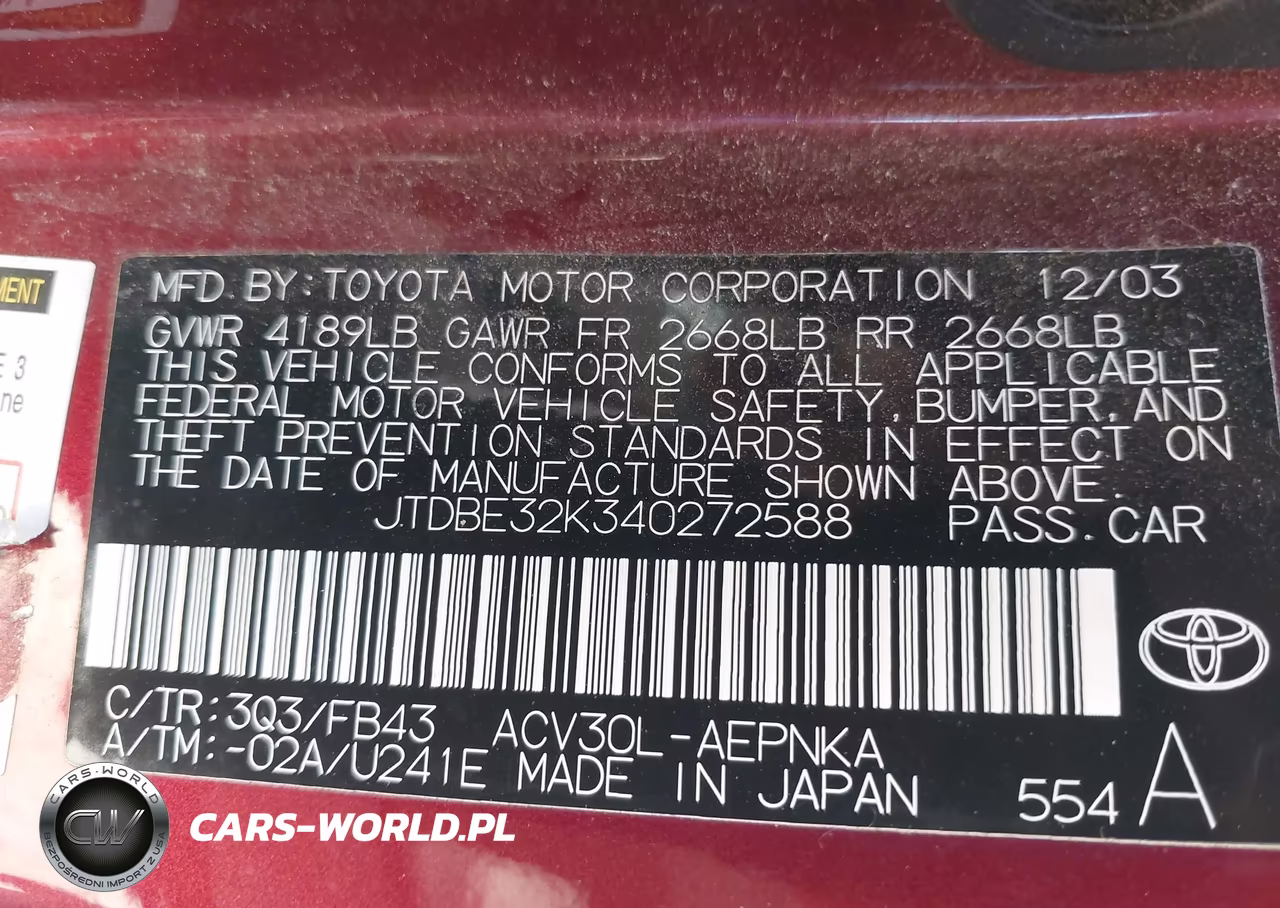 2004 Toyota Camry Le VIN:JTDBE32K340272588 - 9