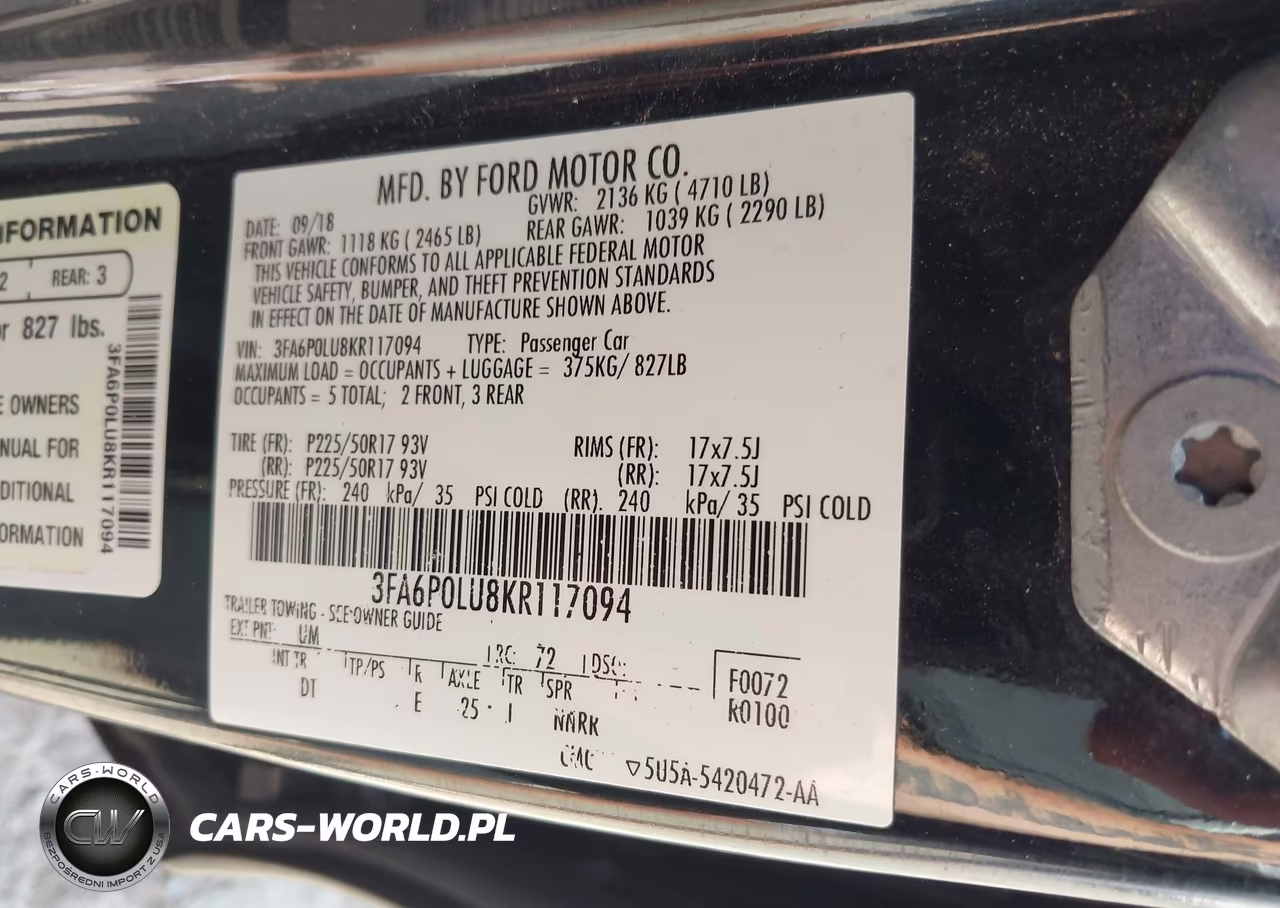 2019 Ford Fusion Hybrid Se VIN:3FA6P0LU8KR117094 - 9