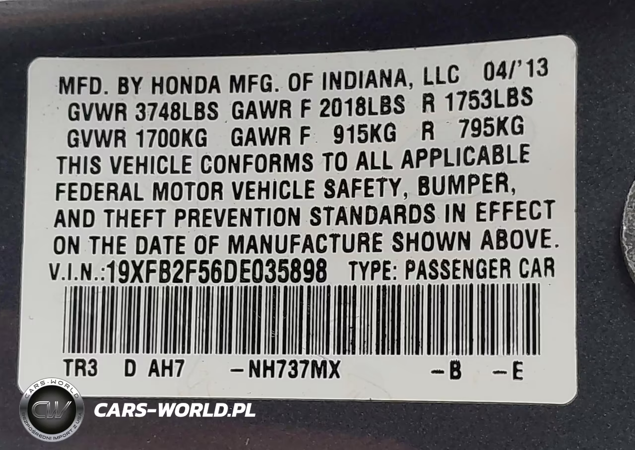 2013 Honda Civic Lx VIN:19XFB2F56DE035898 - 9