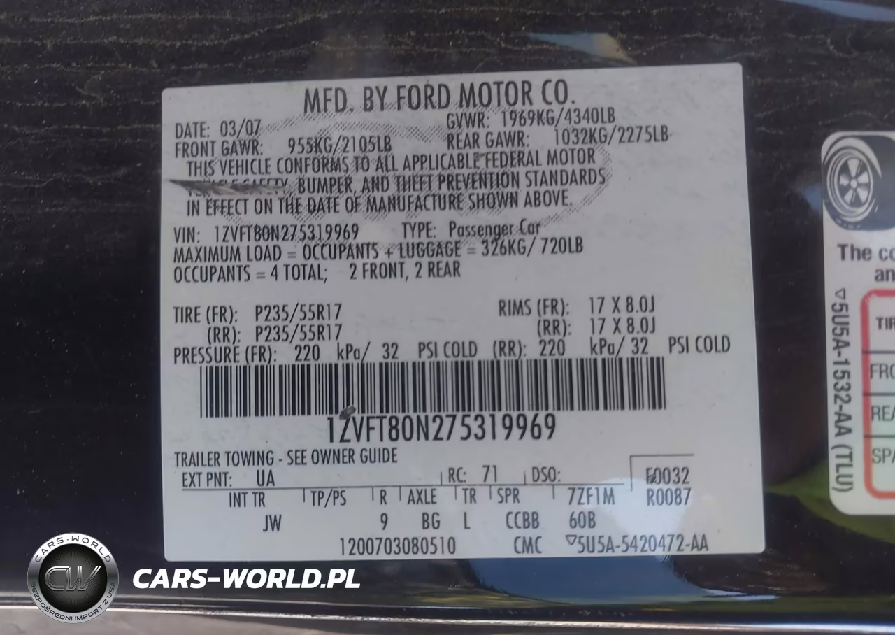 2007 Ford Mustang V6 Deluxe-V6 Premium VIN:1ZVFT80N275319969 - 9