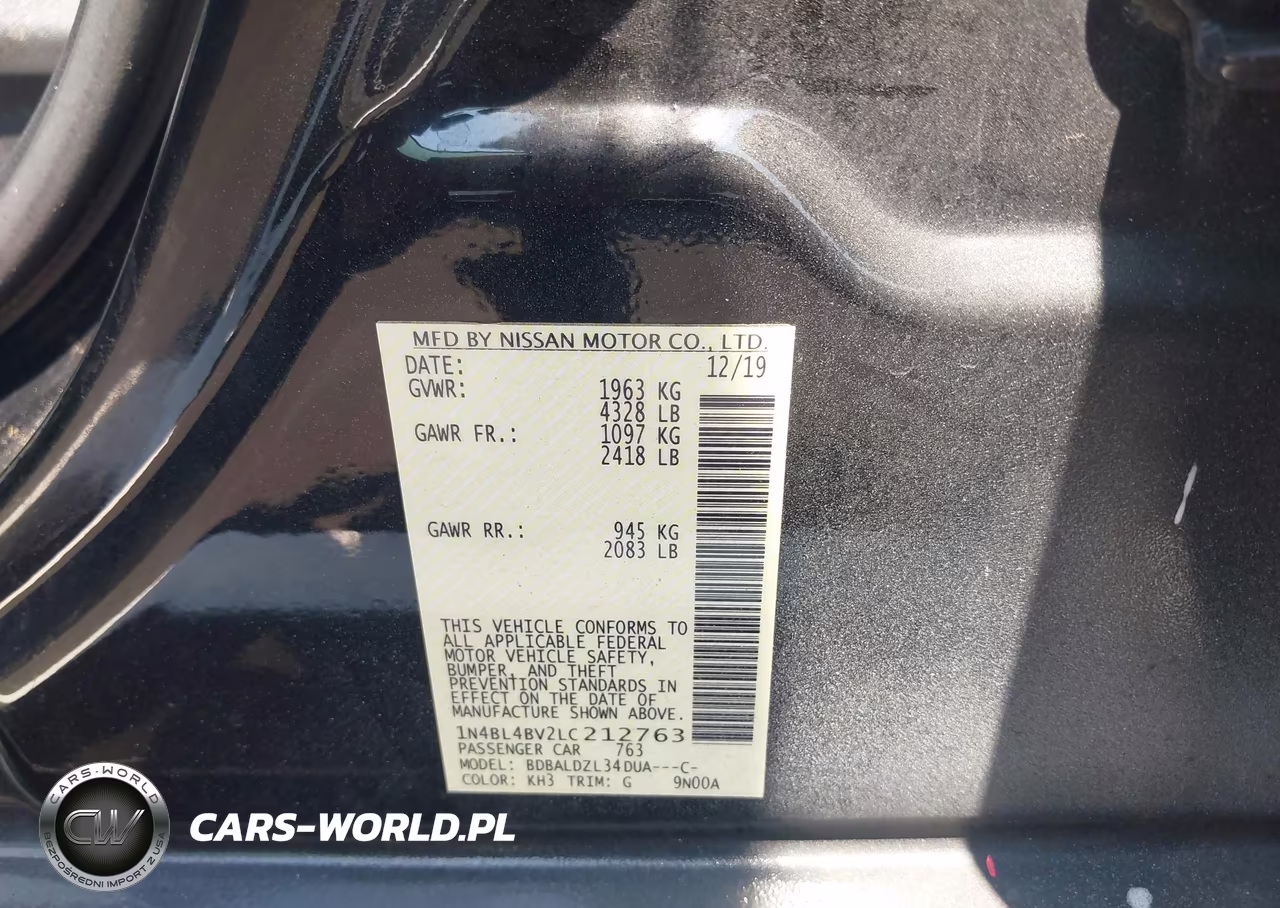 2020 Nissan Altima S Fwd VIN:1N4BL4BV2LC212763 - 9