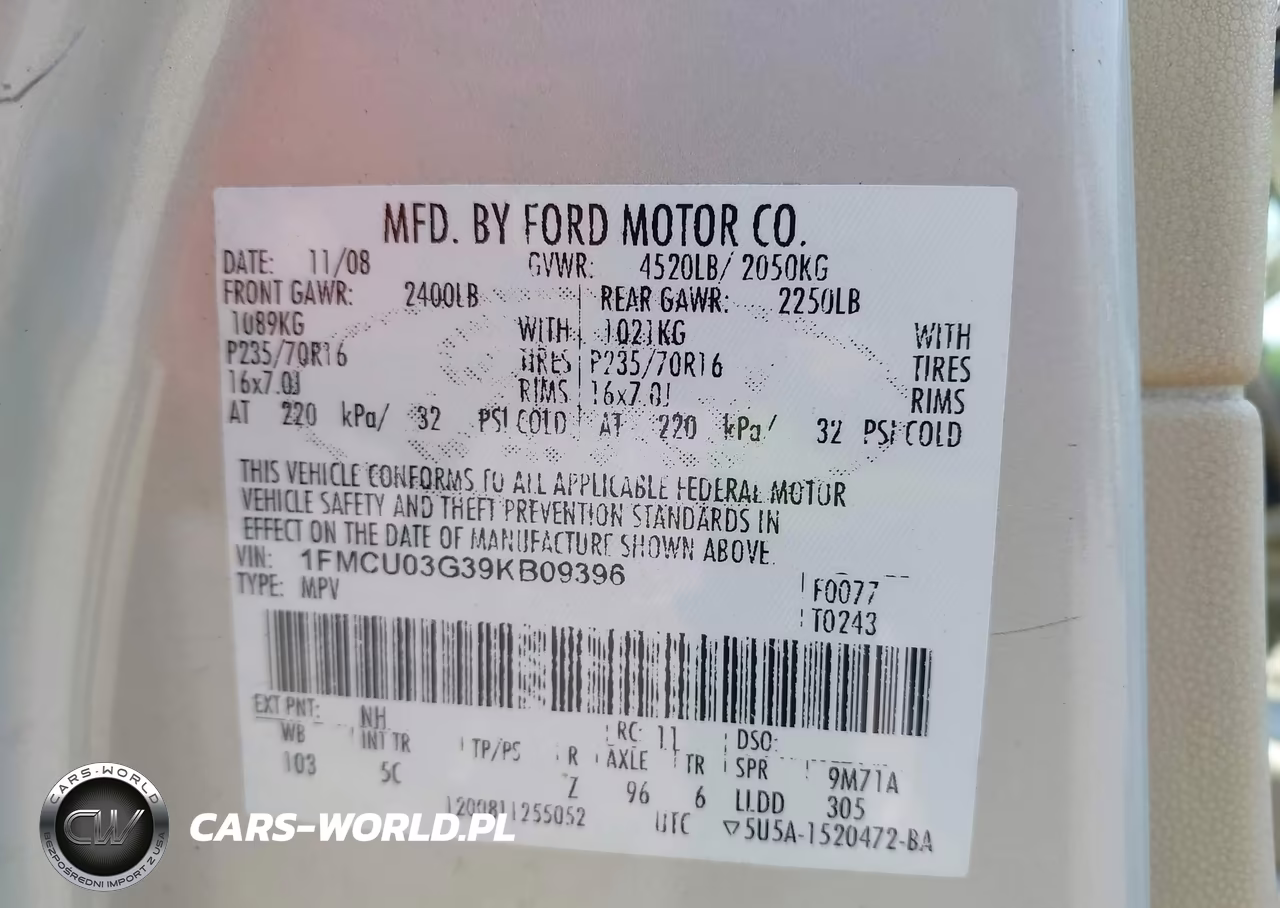 2009 Ford Escape Xlt VIN:1FMCU03G39KB09396 - 9