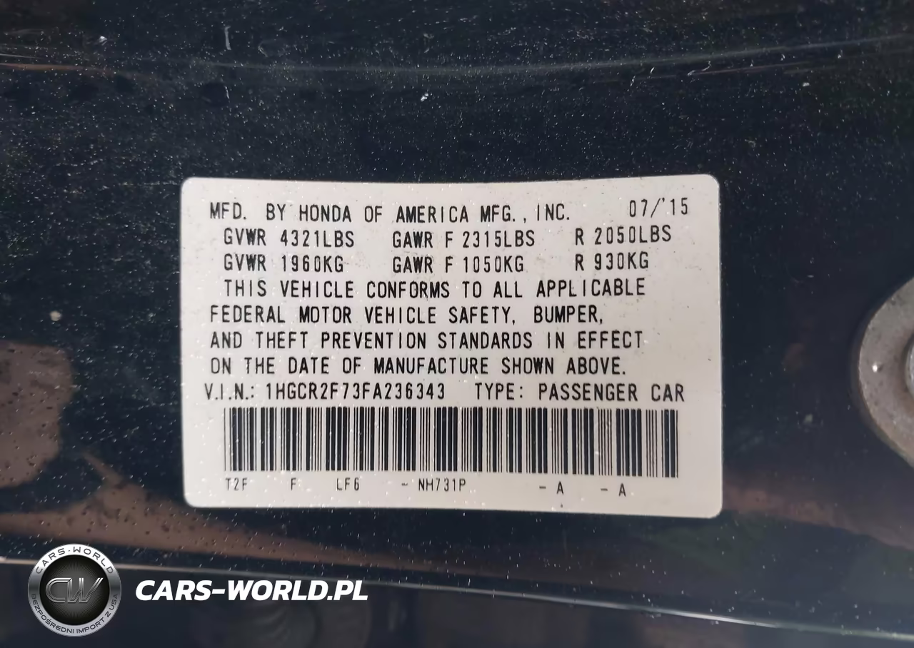 2015 Honda Accord Ex VIN:1HGCR2F73FA236343 - 9