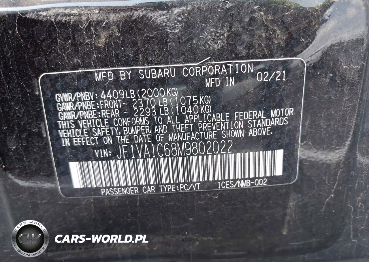 2021 Subaru Wrx Premium VIN:JF1VA1C68M9802022 - 9