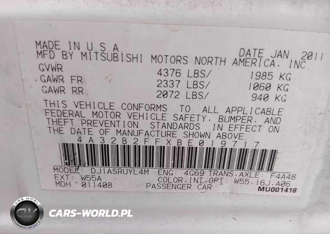 2011 Mitsubishi Galant Fe VIN:4A32B2FFXBE019717 - 9