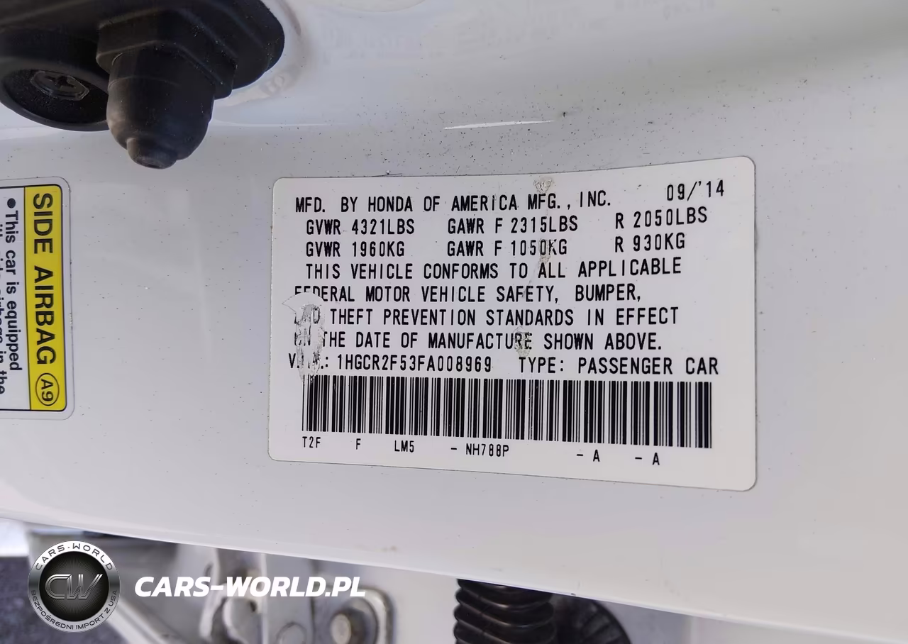 2015 Honda Accord Sport VIN:1HGCR2F53FA008969 - 9