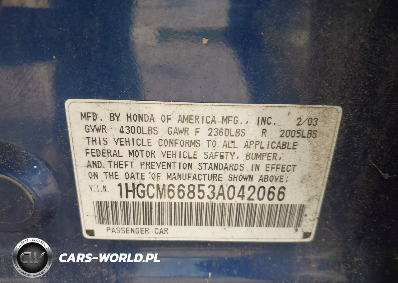 2003 Honda Accord 3.0 Ex VIN:1HGCM66853A042066 - 9