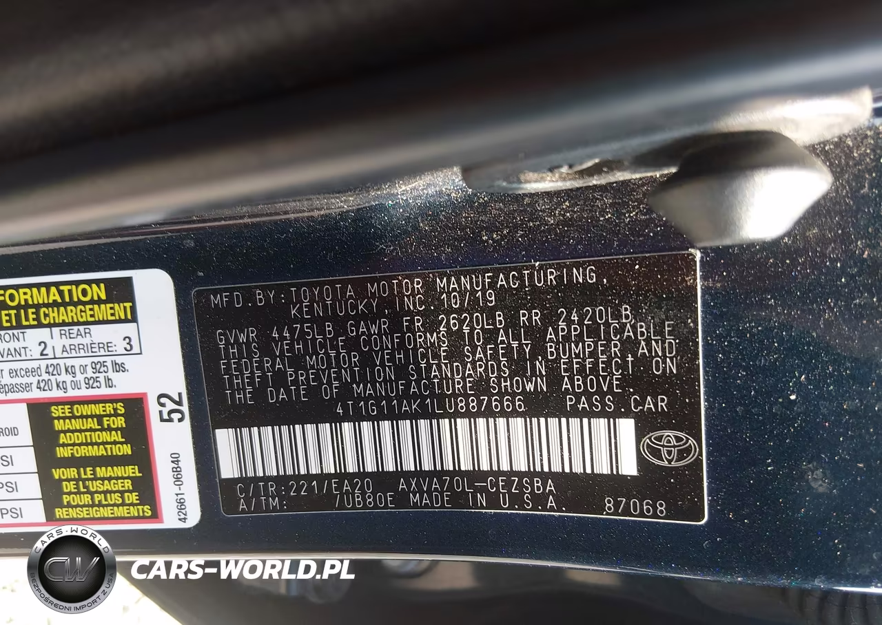 2020 Toyota Camry Se VIN:4T1G11AK1LU887666 - 9
