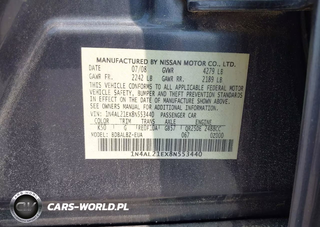 2008 Nissan Altima 2.5 Sl VIN:1N4AL21EX8N553440 - 9