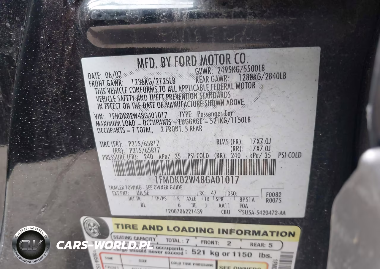 2008 Ford Taurus X Sel VIN:1FMDK02W48GA01017 - 9