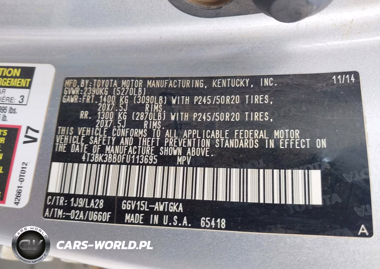 2015 Toyota Venza Limited V6 VIN:4T3BK3BB0FU113695 - 9