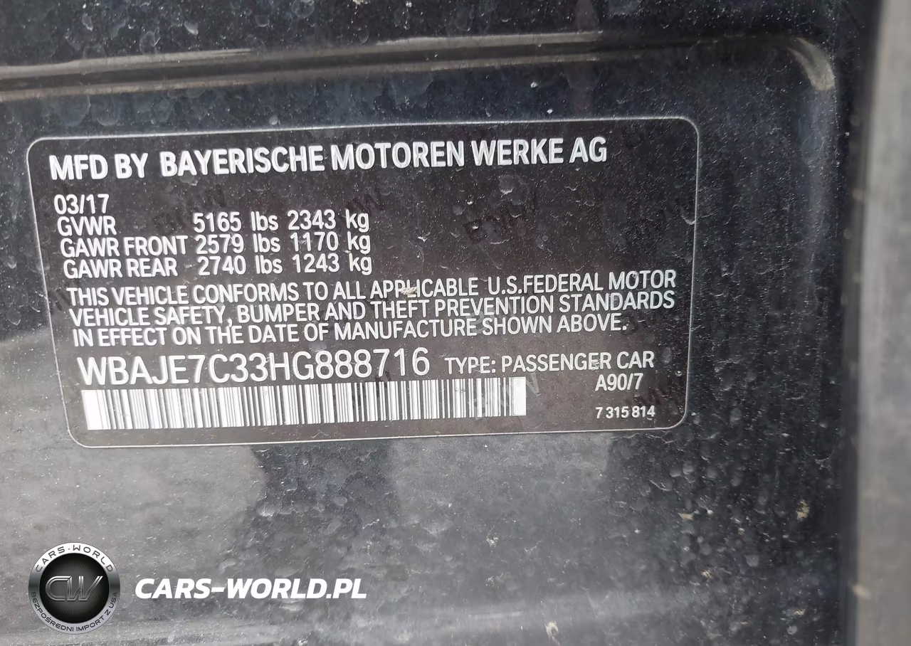 2017 BMW 540I xDrive VIN:WBAJE7C33HG888716 - 9