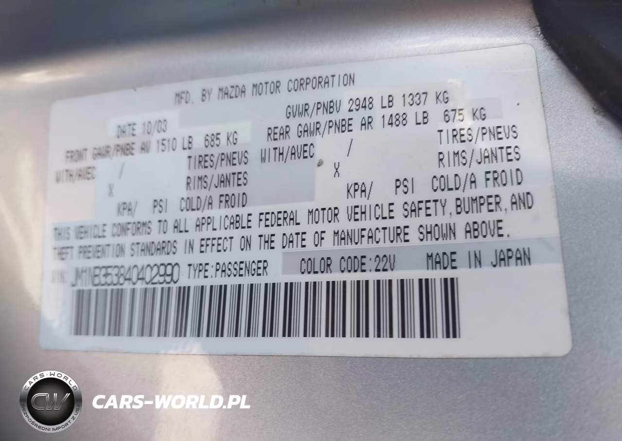 2004 Mazda Mx-5 Miata Cloth VIN:JM1NB353840402990 - 9