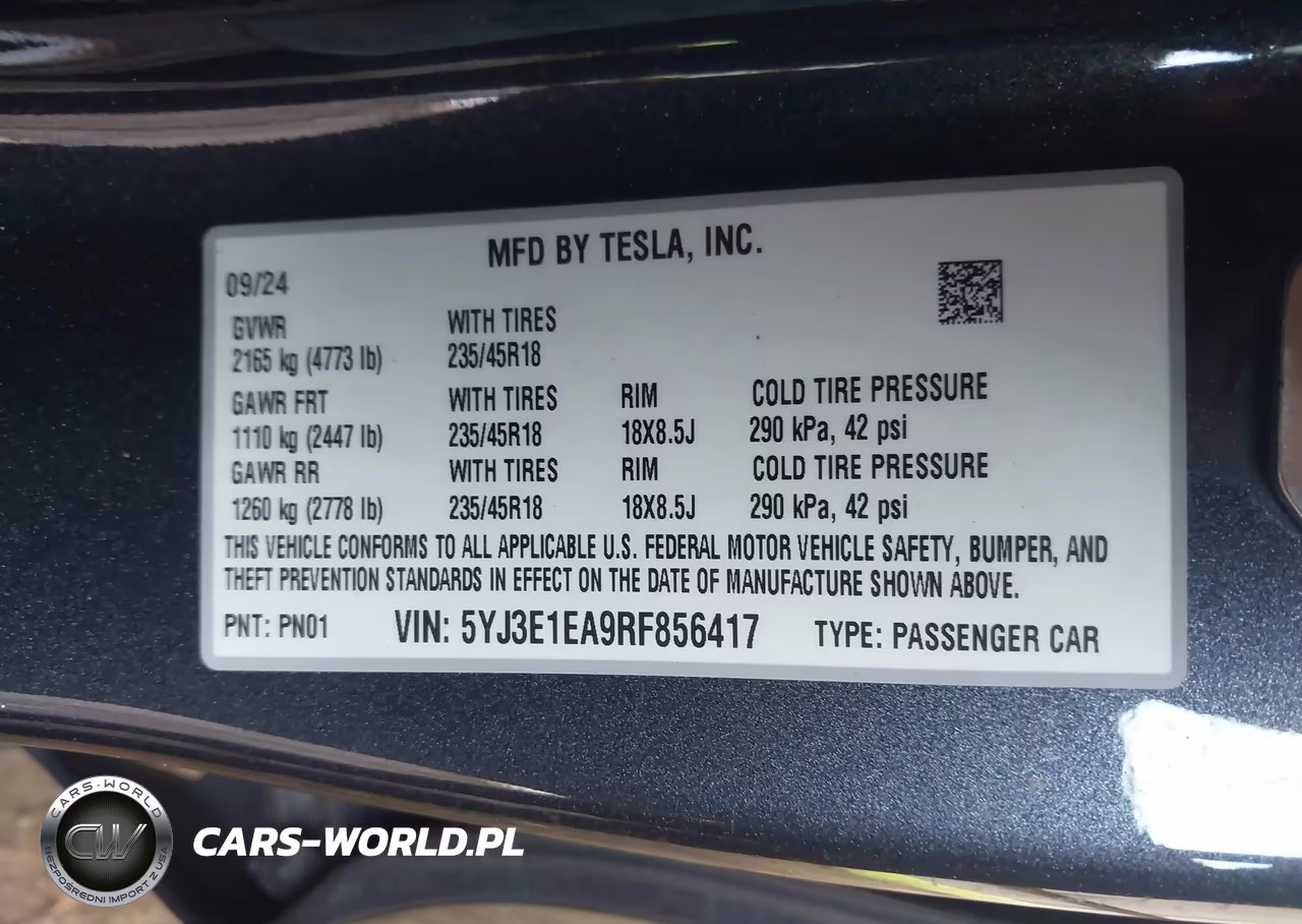 2024 Tesla Model 3 VIN:5YJ3E1EA9RF856417 - 9