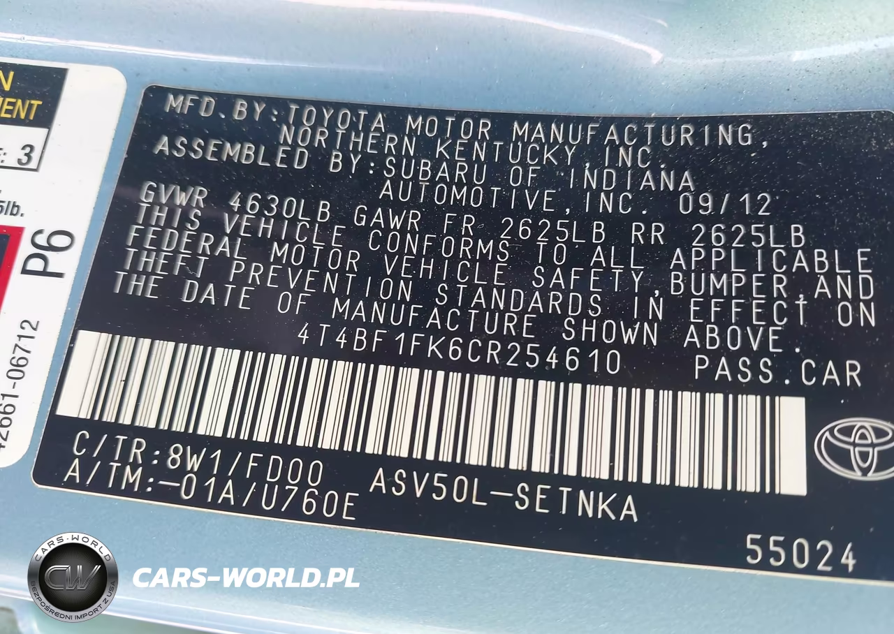 2012 Toyota Camry Le VIN:4T4BF1FK6CR254610 - 9