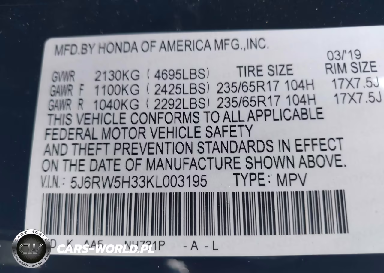 2019 Honda Cr-V Lx VIN:5J6RW5H33KL003195 - 9