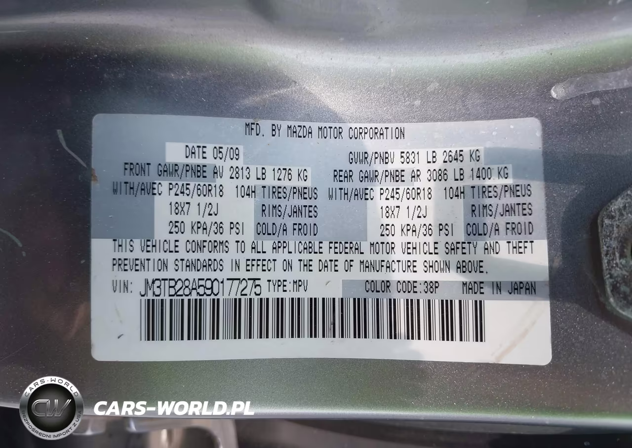 2009 Mazda Cx-9 Touring VIN:JM3TB28A590177275 - 9