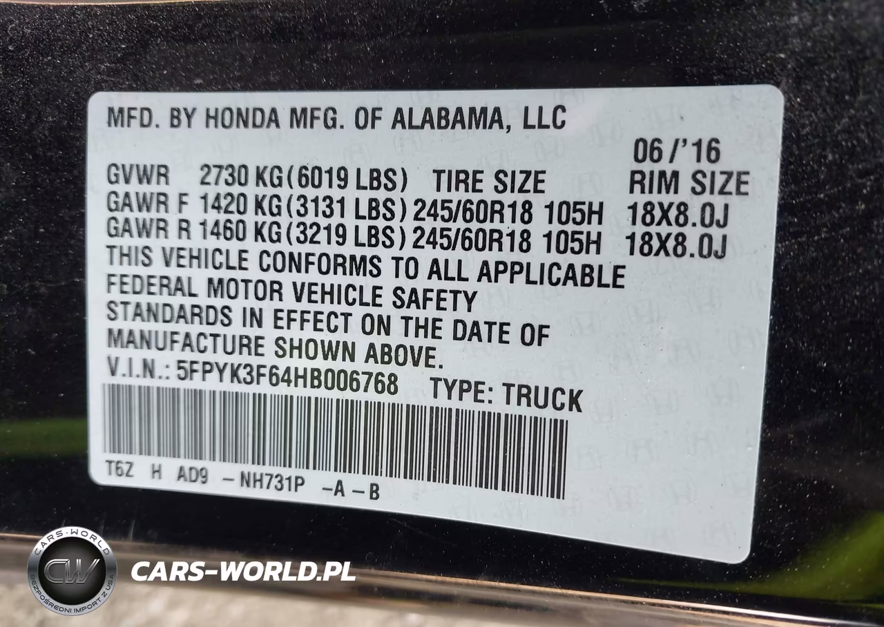 2017 Honda Ridgeline Rtl-T VIN:5FPYK3F64HB006768 - 9