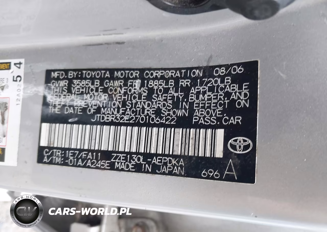 2007 Toyota Corolla Ce VIN:JTDBR32E270106422 - 9
