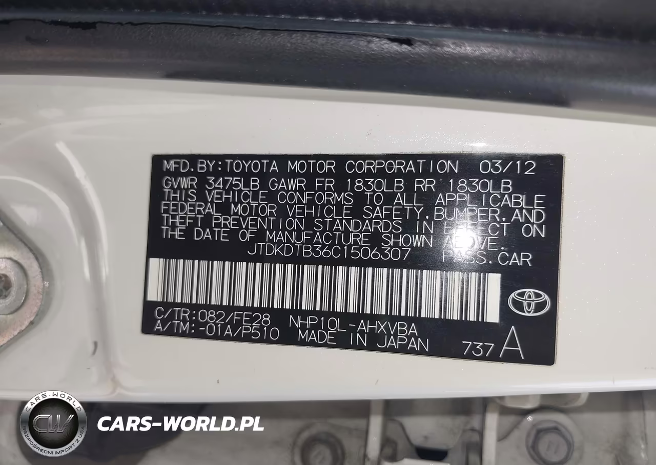 2012 Toyota Prius C One VIN:JTDKDTB36C1506307 - 9