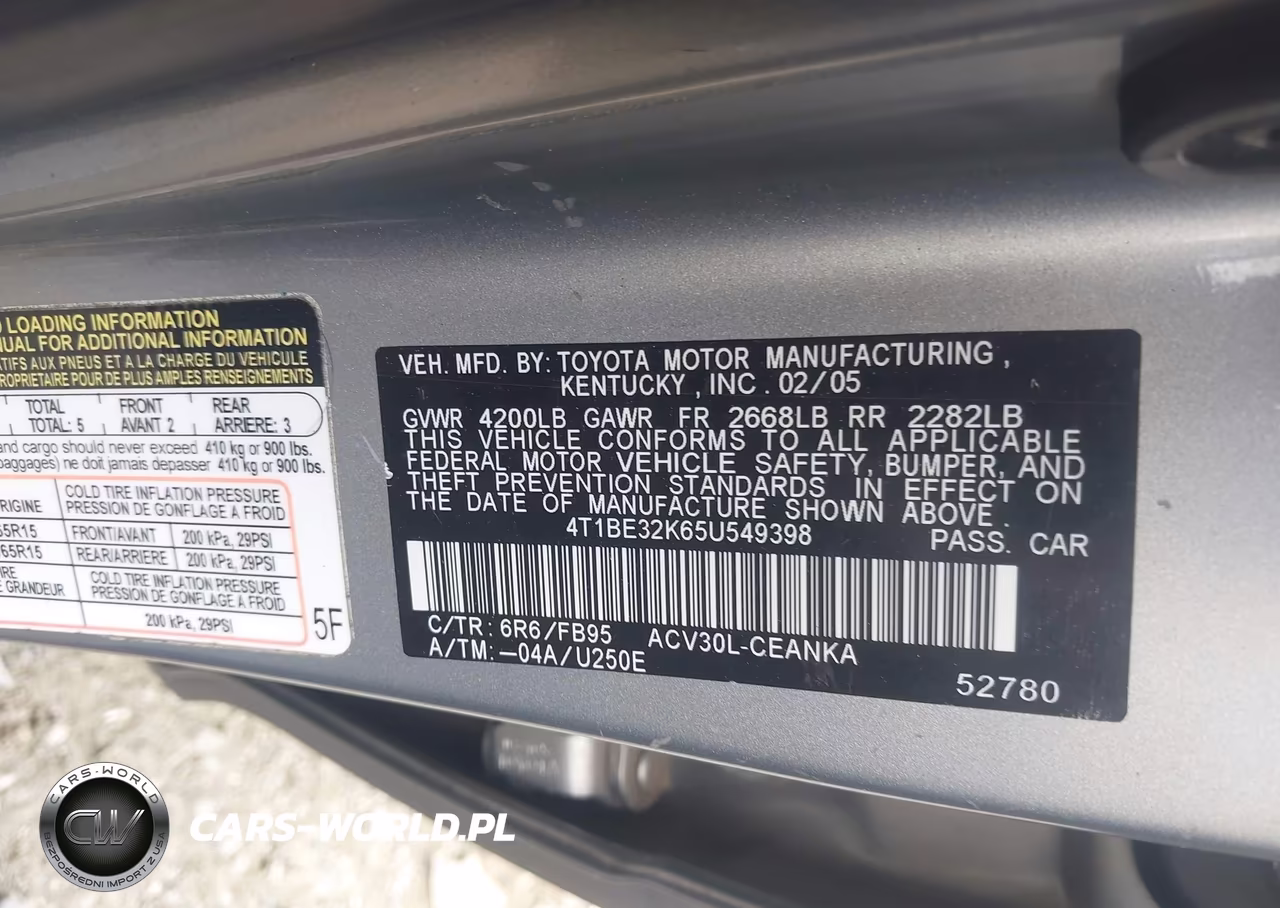 2005 Toyota Camry Le VIN:4T1BE32K65U549398 - 9