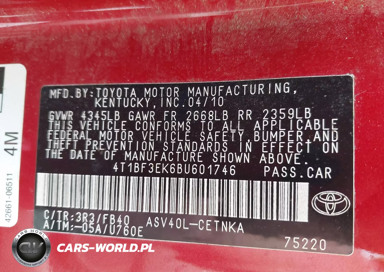 2011 Toyota Camry Le VIN:4T1BF3EK6BU601746 - 9