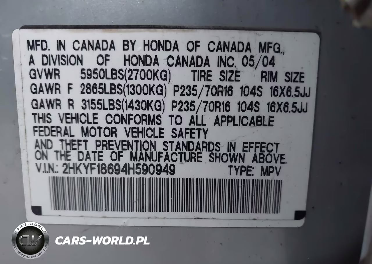 2004 Honda Pilot Ex-L VIN:2HKYF18694H590949 - 9